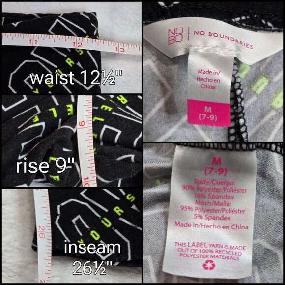No Boundaries Leggings Love Yourself Print Black/White Neon Accents Stretchy M - Picture 7 of 7